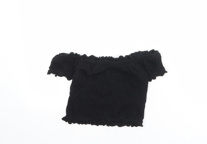 New Look Womens Black Cotton Cropped T-Shirt Size 8 Off the Shoulder