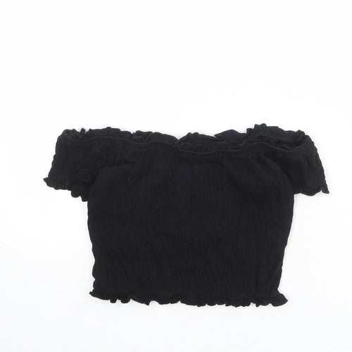 New Look Womens Black Cotton Cropped T-Shirt Size 8 Off the Shoulder