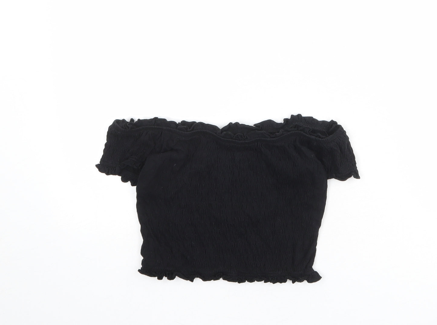 New Look Womens Black Cotton Cropped T-Shirt Size 8 Off the Shoulder