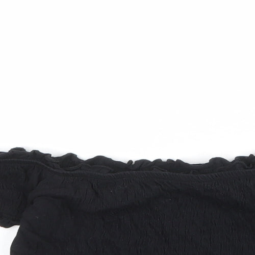 New Look Womens Black Cotton Cropped T-Shirt Size 8 Off the Shoulder