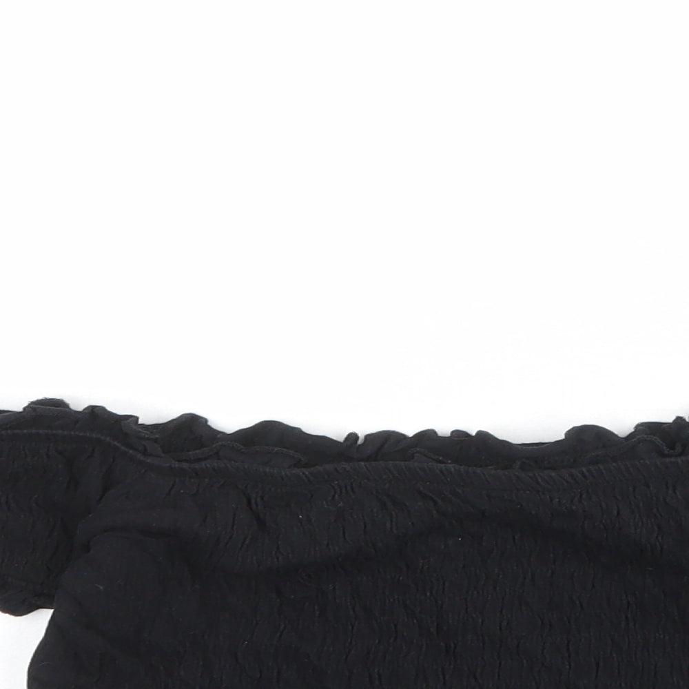 New Look Womens Black Cotton Cropped T-Shirt Size 8 Off the Shoulder