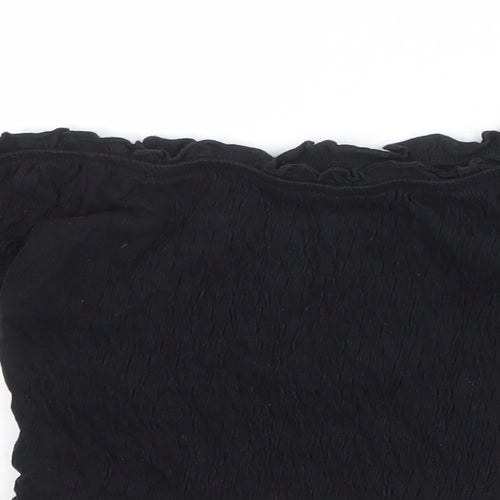 New Look Womens Black Cotton Cropped T-Shirt Size 8 Off the Shoulder