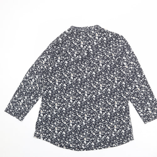 Cerulean Collection Womens Blue Floral Polyester Basic T-Shirt Size S V-Neck