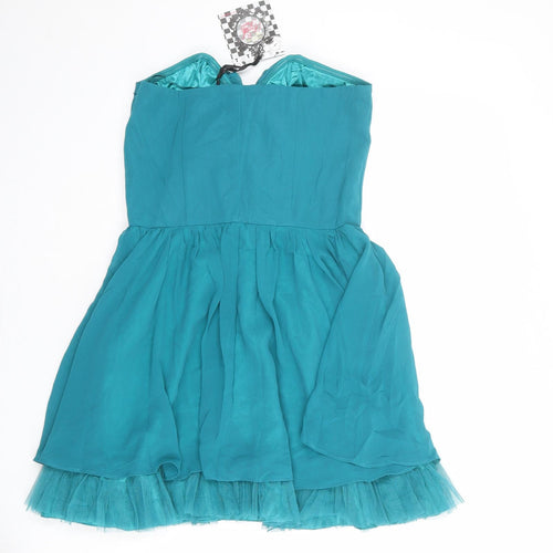 Frock and Frill Womens Blue Polyester Mini Size 10 Sweetheart Zip - 3D Flower Details Strapless