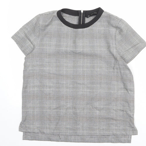 Zara Womens Multicoloured Check Polyester Basic T-Shirt Size S Round Neck