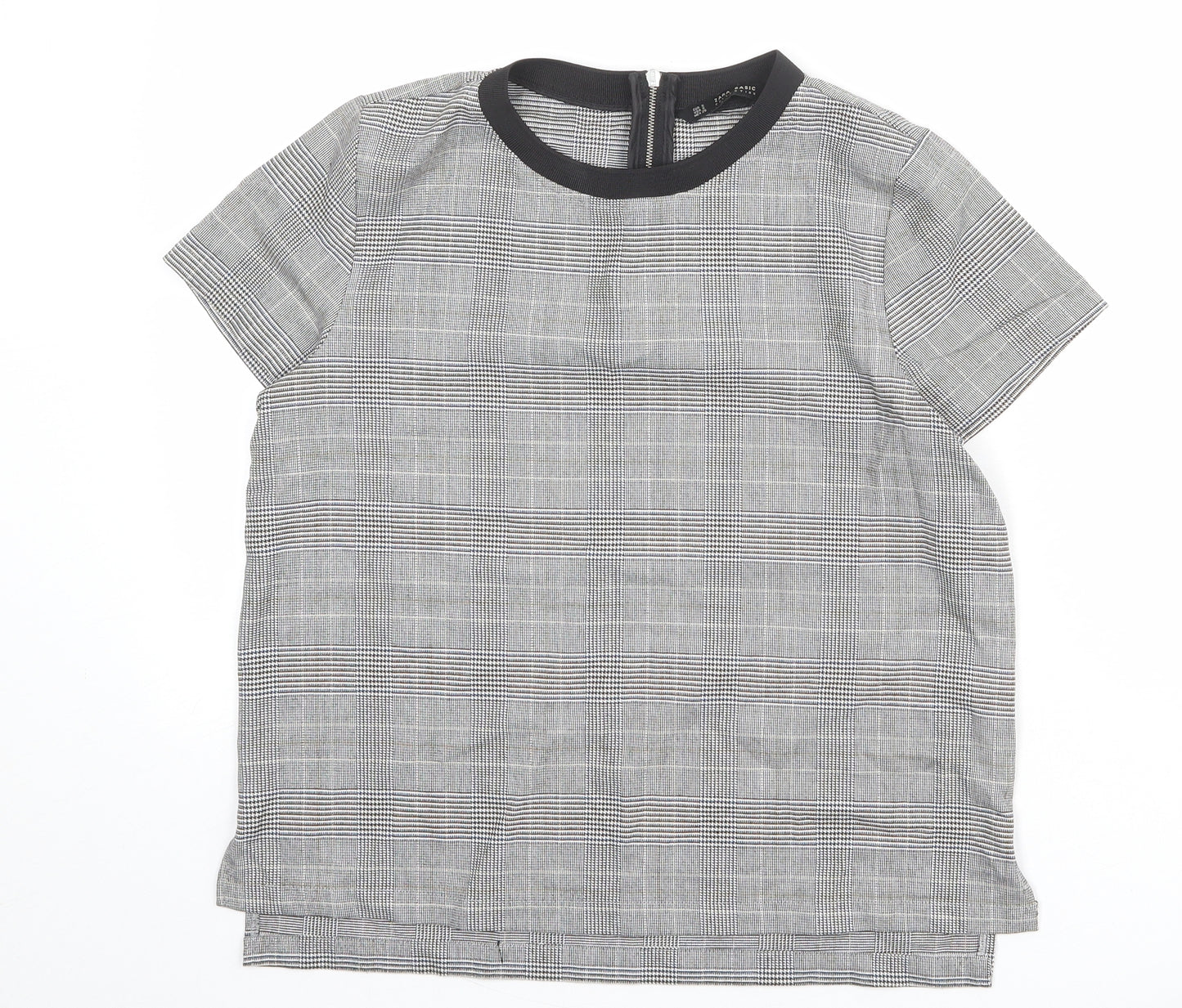 Zara Womens Multicoloured Check Polyester Basic T-Shirt Size S Round Neck