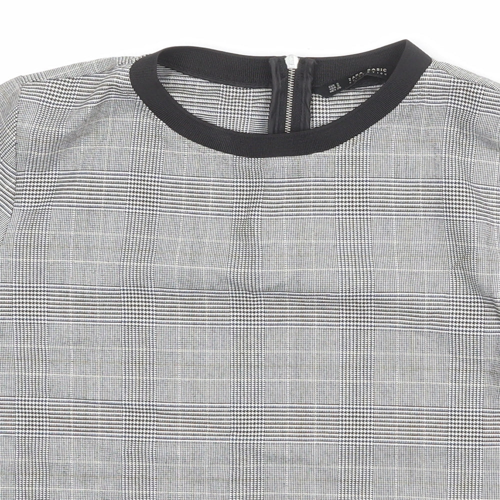 Zara Womens Multicoloured Check Polyester Basic T-Shirt Size S Round Neck