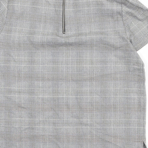 Zara Womens Multicoloured Check Polyester Basic T-Shirt Size S Round Neck