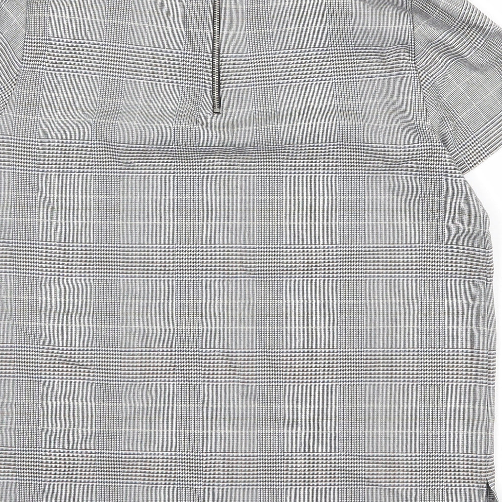 Zara Womens Multicoloured Check Polyester Basic T-Shirt Size S Round Neck