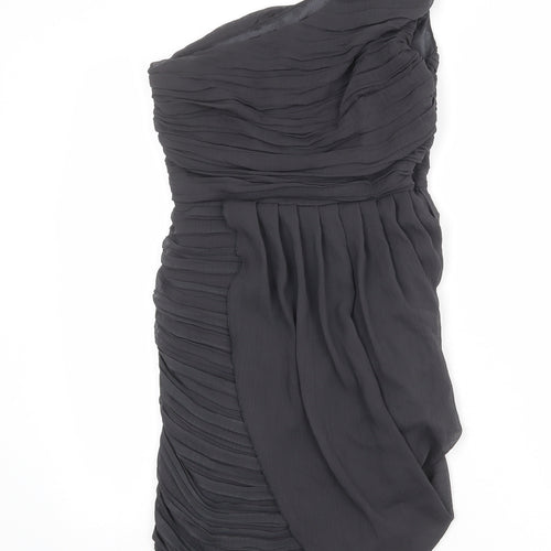 Lipsy Womens Grey Polyester Sheath Size 8 One Shoulder Zip - Draped Detail