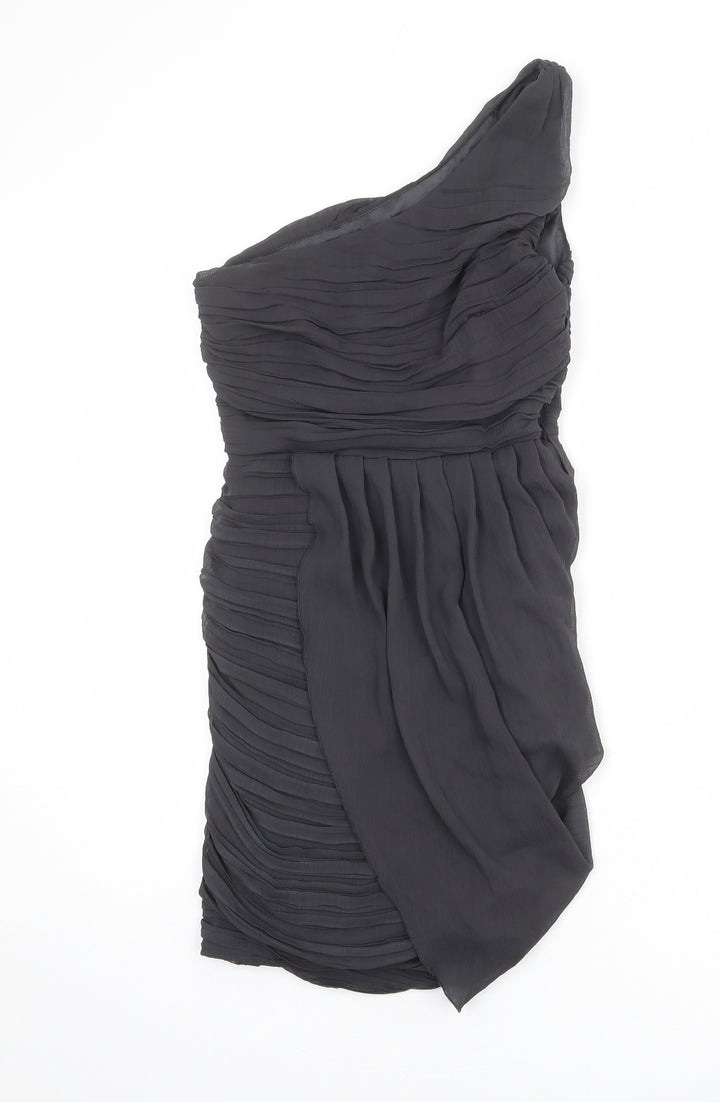 Lipsy Womens Grey Polyester Sheath Size 8 One Shoulder Zip - Draped Detail