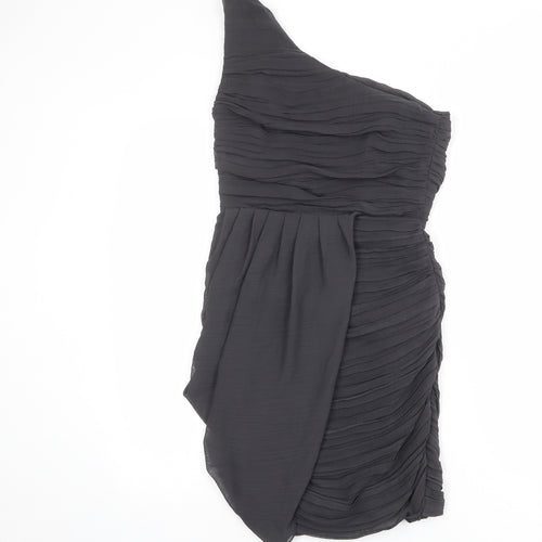 Lipsy Womens Grey Polyester Sheath Size 8 One Shoulder Zip - Draped Detail