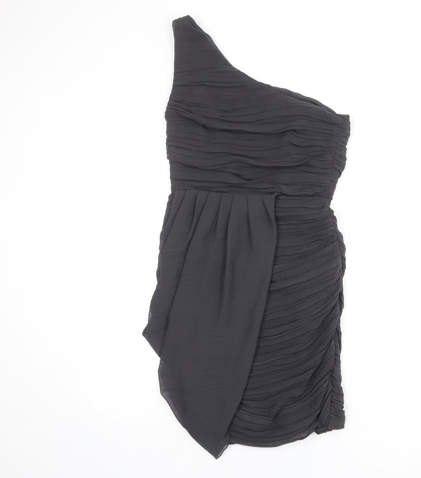Lipsy Womens Grey Polyester Sheath Size 8 One Shoulder Zip - Draped Detail