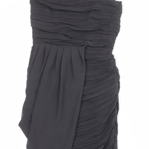 Lipsy Womens Grey Polyester Sheath Size 8 One Shoulder Zip - Draped Detail