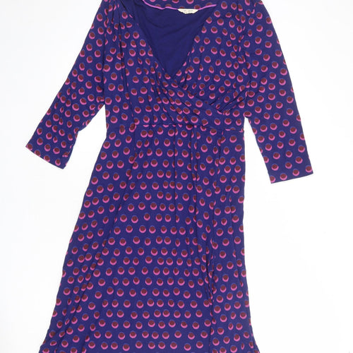 White Stuff Womens Blue Geometric Viscose A-Line Size 16 V-Neck Pullover