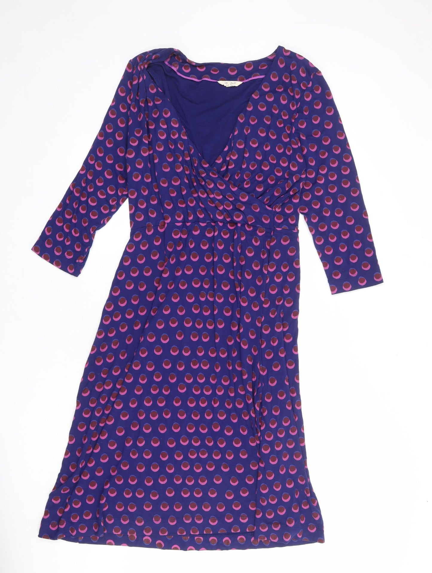 White Stuff Womens Blue Geometric Viscose A-Line Size 16 V-Neck Pullover