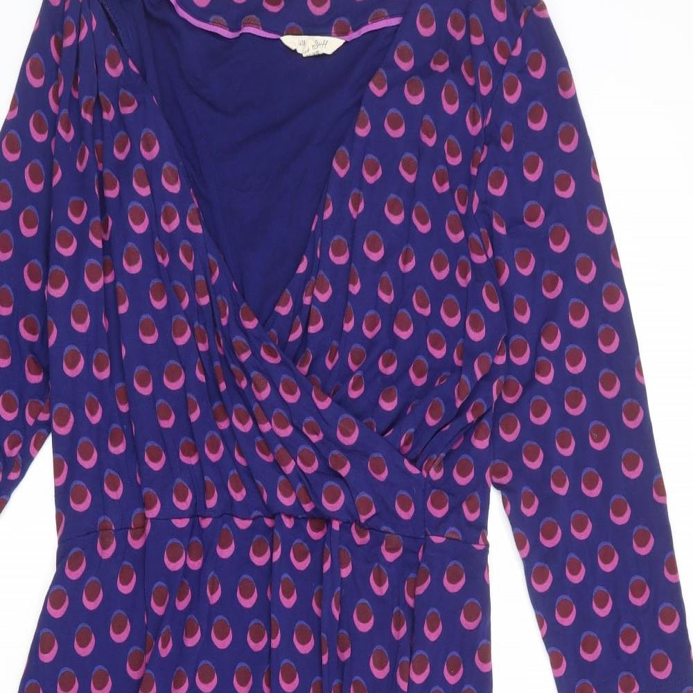 White Stuff Womens Blue Geometric Viscose A-Line Size 16 V-Neck Pullover