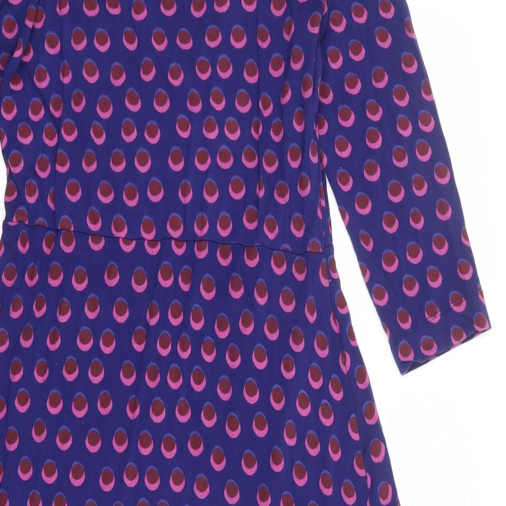 White Stuff Womens Blue Geometric Viscose A-Line Size 16 V-Neck Pullover