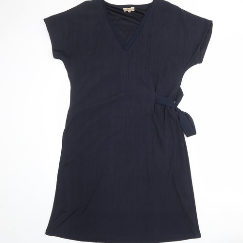 Phase Eight Womens Blue Polyester Shift Size 14 V-Neck Pullover - Tie Side Detail