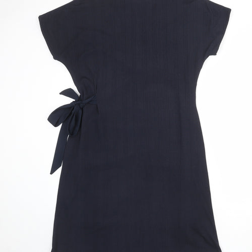 Phase Eight Womens Blue Polyester Shift Size 14 V-Neck Pullover - Tie Side Detail