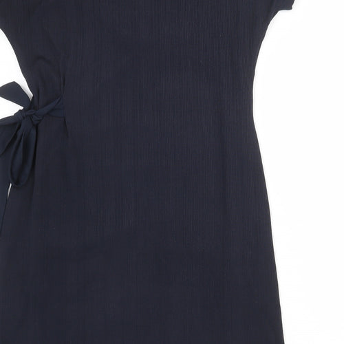 Phase Eight Womens Blue Polyester Shift Size 14 V-Neck Pullover - Tie Side Detail