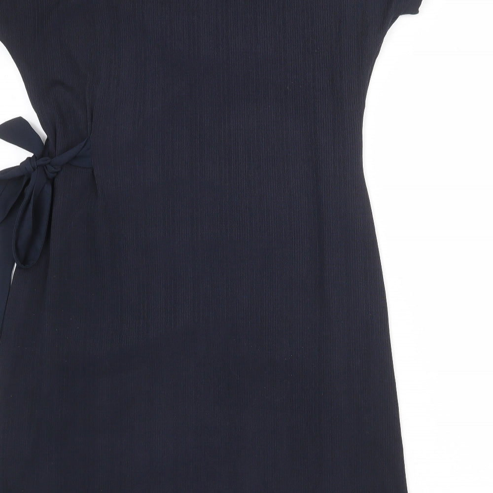 Phase Eight Womens Blue Polyester Shift Size 14 V-Neck Pullover - Tie Side Detail