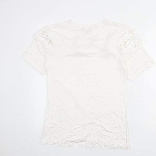 Studio Womens White Viscose Basic T-Shirt Size 12 Round Neck - Size 12/14