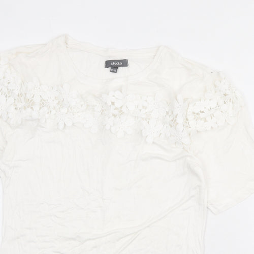 Studio Womens White Viscose Basic T-Shirt Size 12 Round Neck - Size 12/14