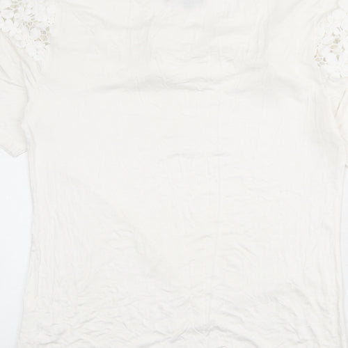 Studio Womens White Viscose Basic T-Shirt Size 12 Round Neck - Size 12/14