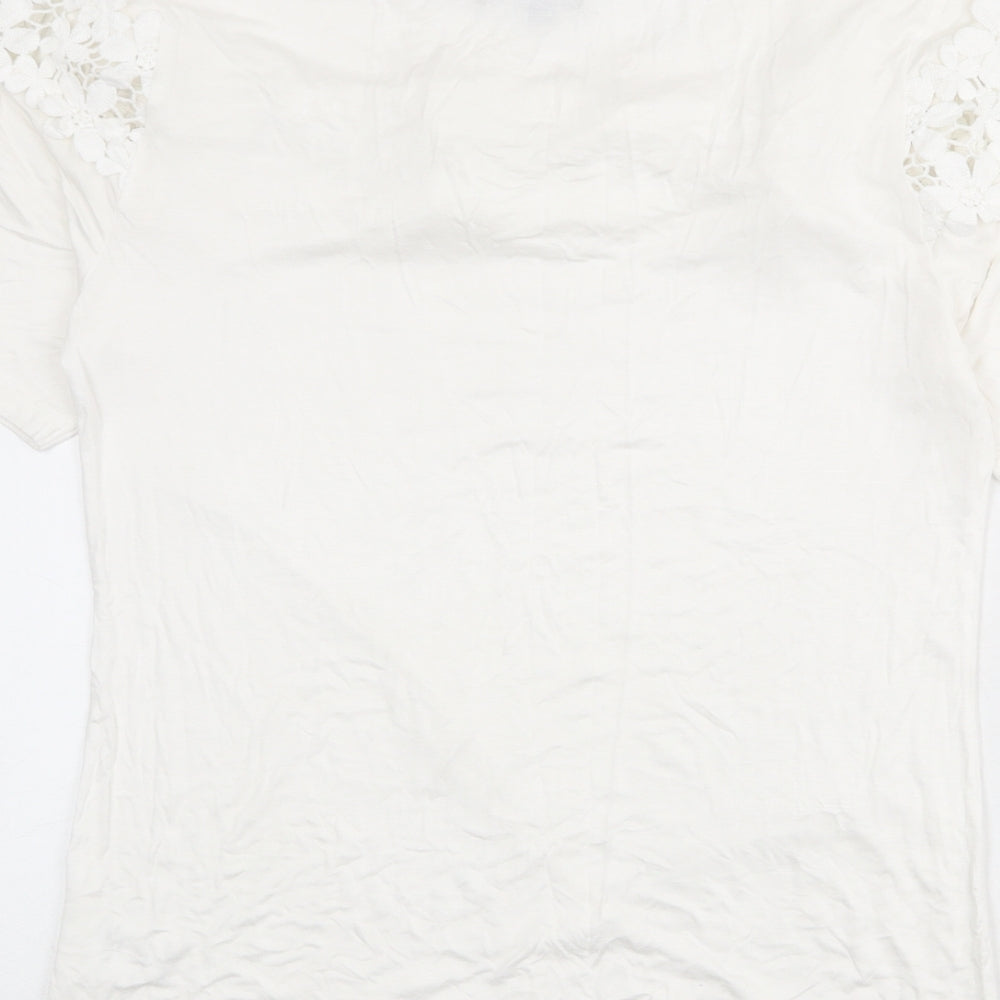 Studio Womens White Viscose Basic T-Shirt Size 12 Round Neck - Size 12/14