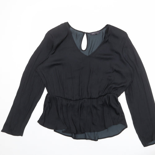 Marks and Spencer Womens Black Polyester Basic Blouse Size 14 V-Neck