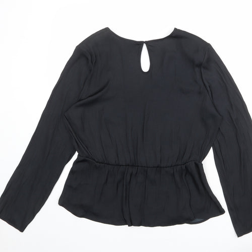 Marks and Spencer Womens Black Polyester Basic Blouse Size 14 V-Neck