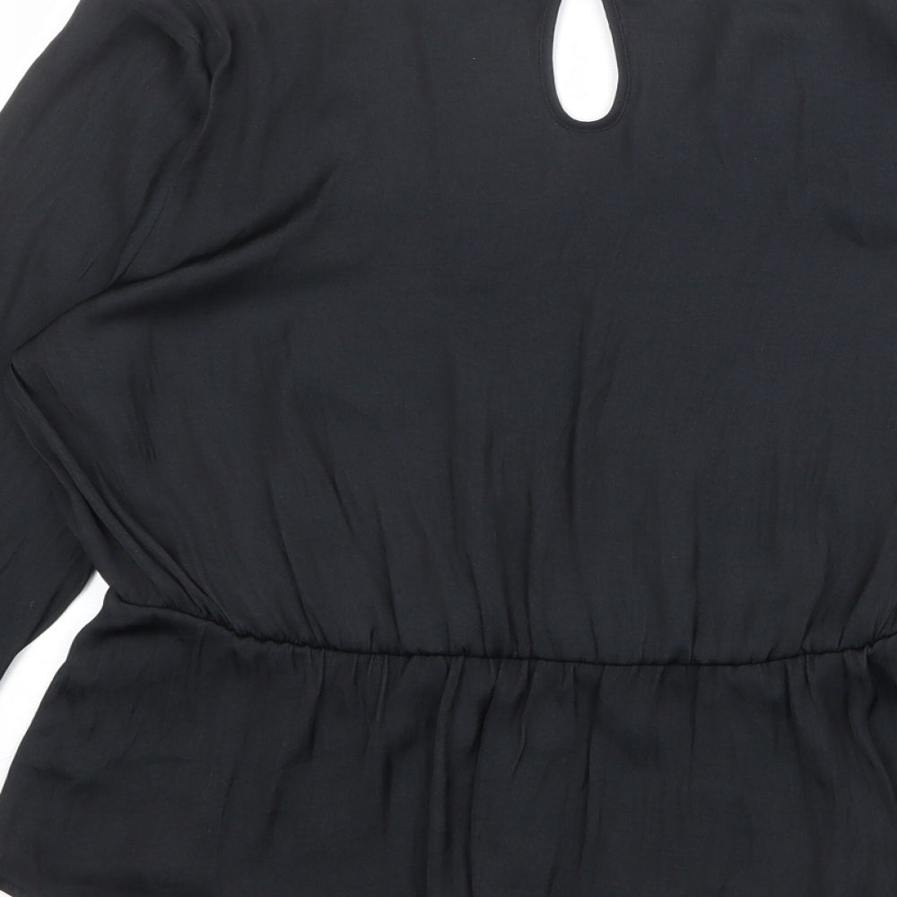 Marks and Spencer Womens Black Polyester Basic Blouse Size 14 V-Neck