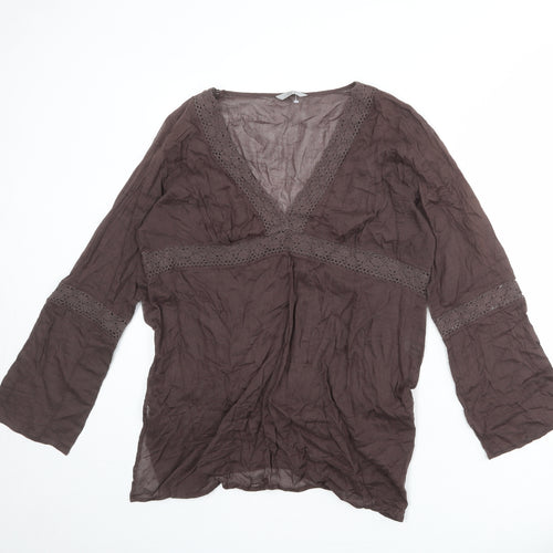 Marks and Spencer Womens Brown 100% Cotton Basic Blouse Size 20 V-Neck