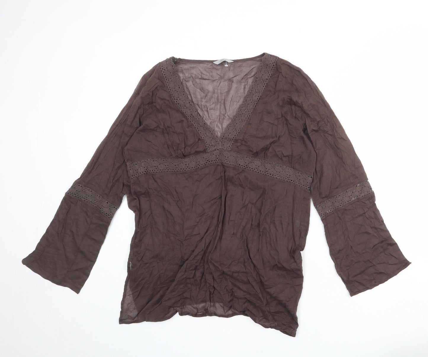 Marks and Spencer Womens Brown 100% Cotton Basic Blouse Size 20 V-Neck