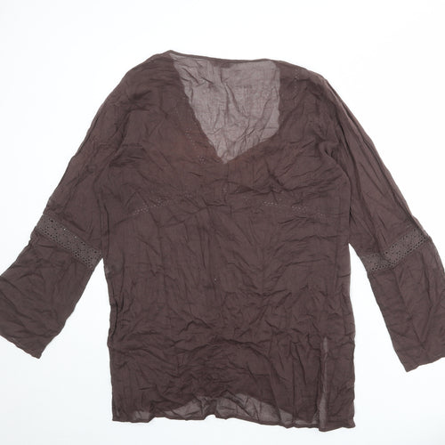 Marks and Spencer Womens Brown 100% Cotton Basic Blouse Size 20 V-Neck