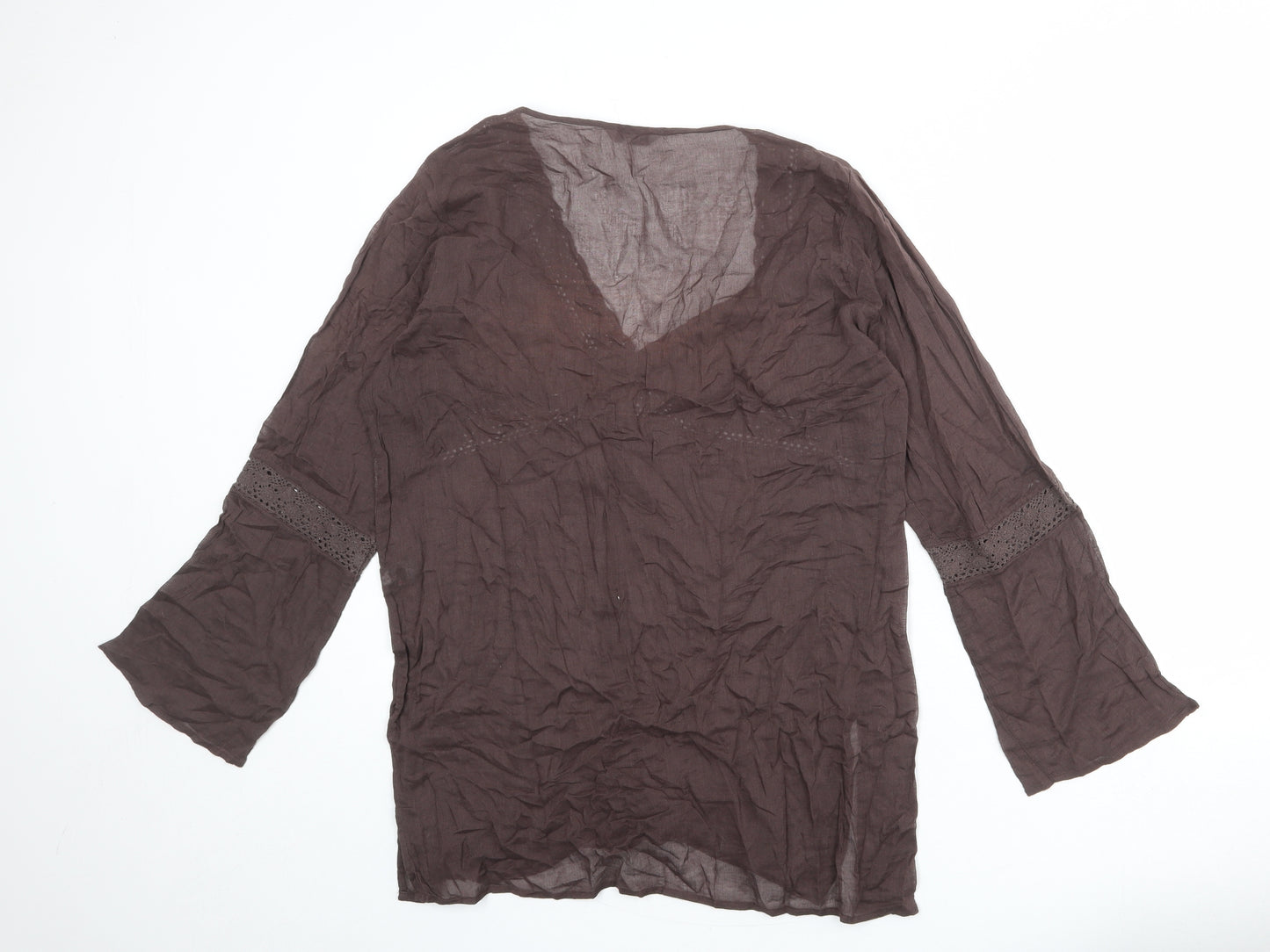 Marks and Spencer Womens Brown 100% Cotton Basic Blouse Size 20 V-Neck