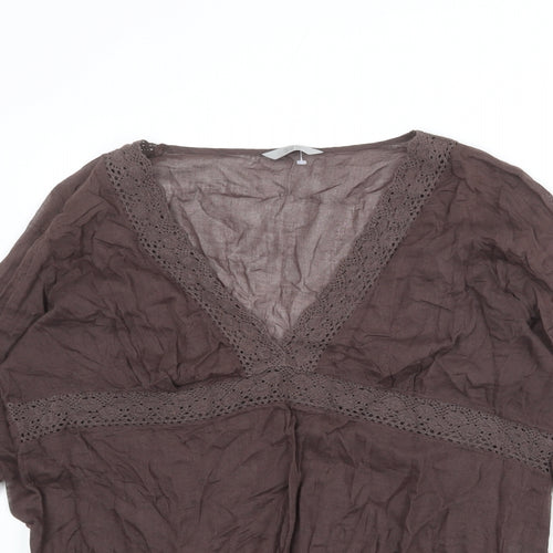 Marks and Spencer Womens Brown 100% Cotton Basic Blouse Size 20 V-Neck