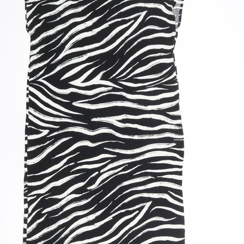 Marks and Spencer Womens Black Animal Print Viscose Shift Size 12 V-Neck Pullover - Zebra pattern