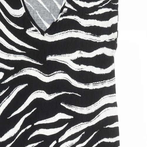 Marks and Spencer Womens Black Animal Print Viscose Shift Size 12 V-Neck Pullover - Zebra pattern