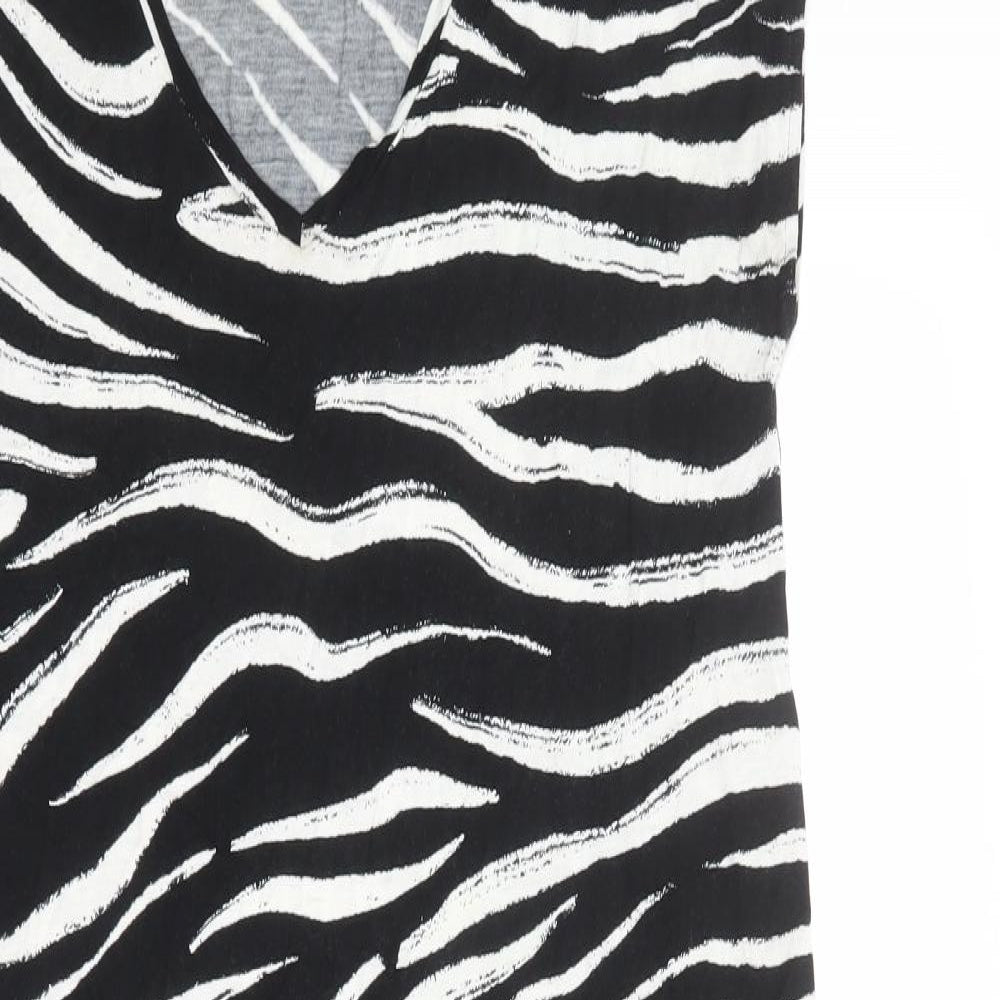 Marks and Spencer Womens Black Animal Print Viscose Shift Size 12 V-Neck Pullover - Zebra pattern