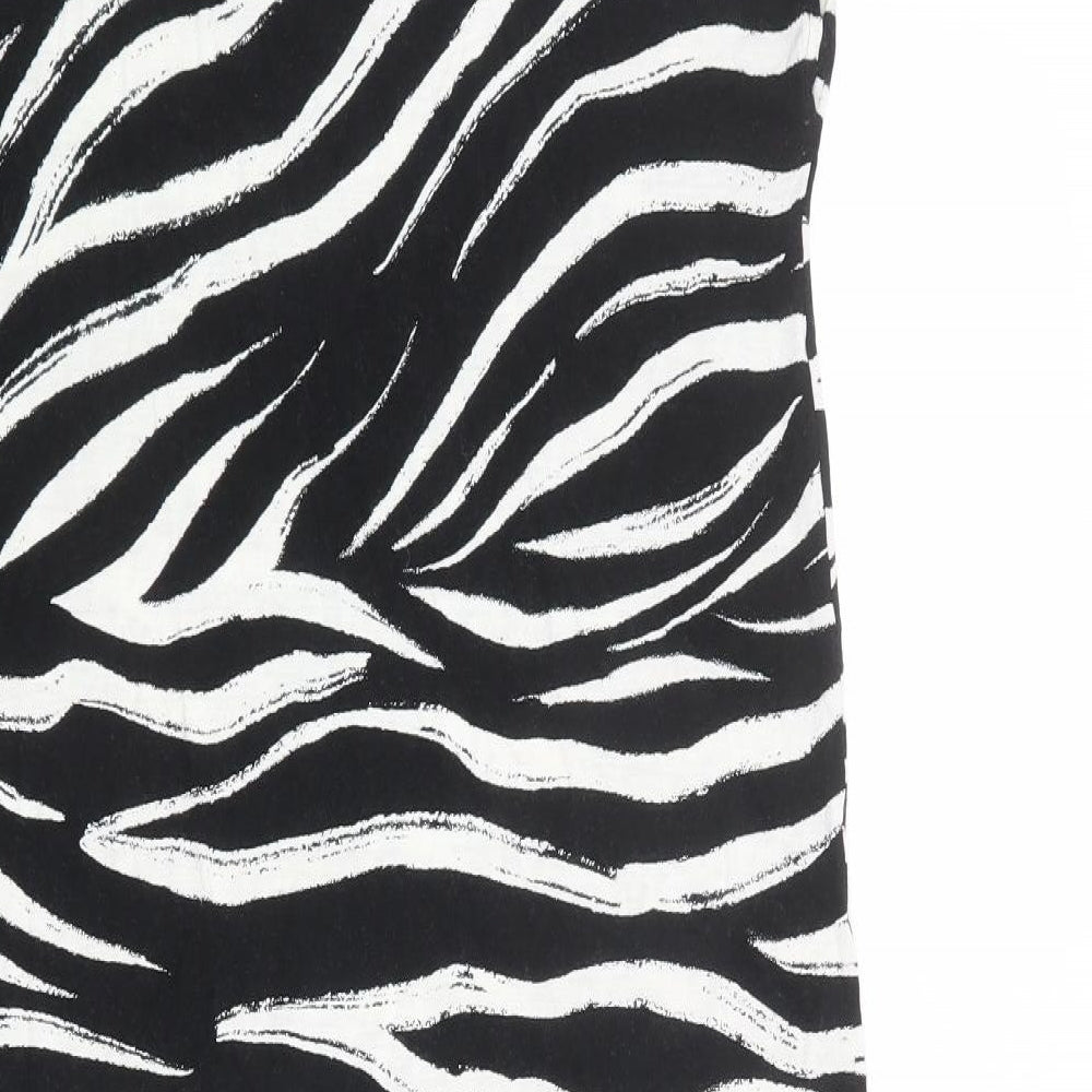 Marks and Spencer Womens Black Animal Print Viscose Shift Size 12 V-Neck Pullover - Zebra pattern