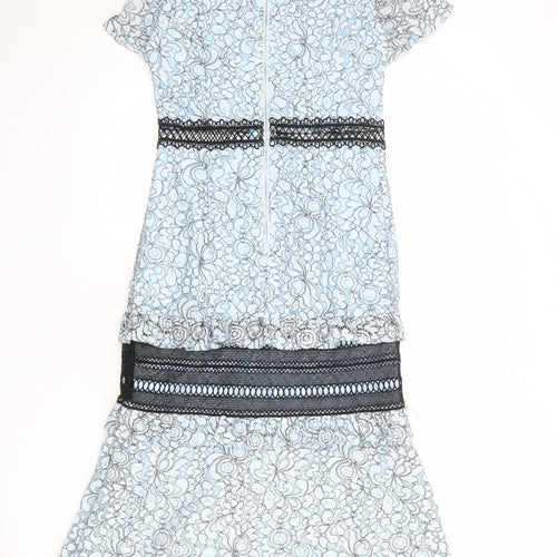 PRETTYLITTLETHING Womens Blue Floral Polyester A-Line Size 8 Round Neck Zip