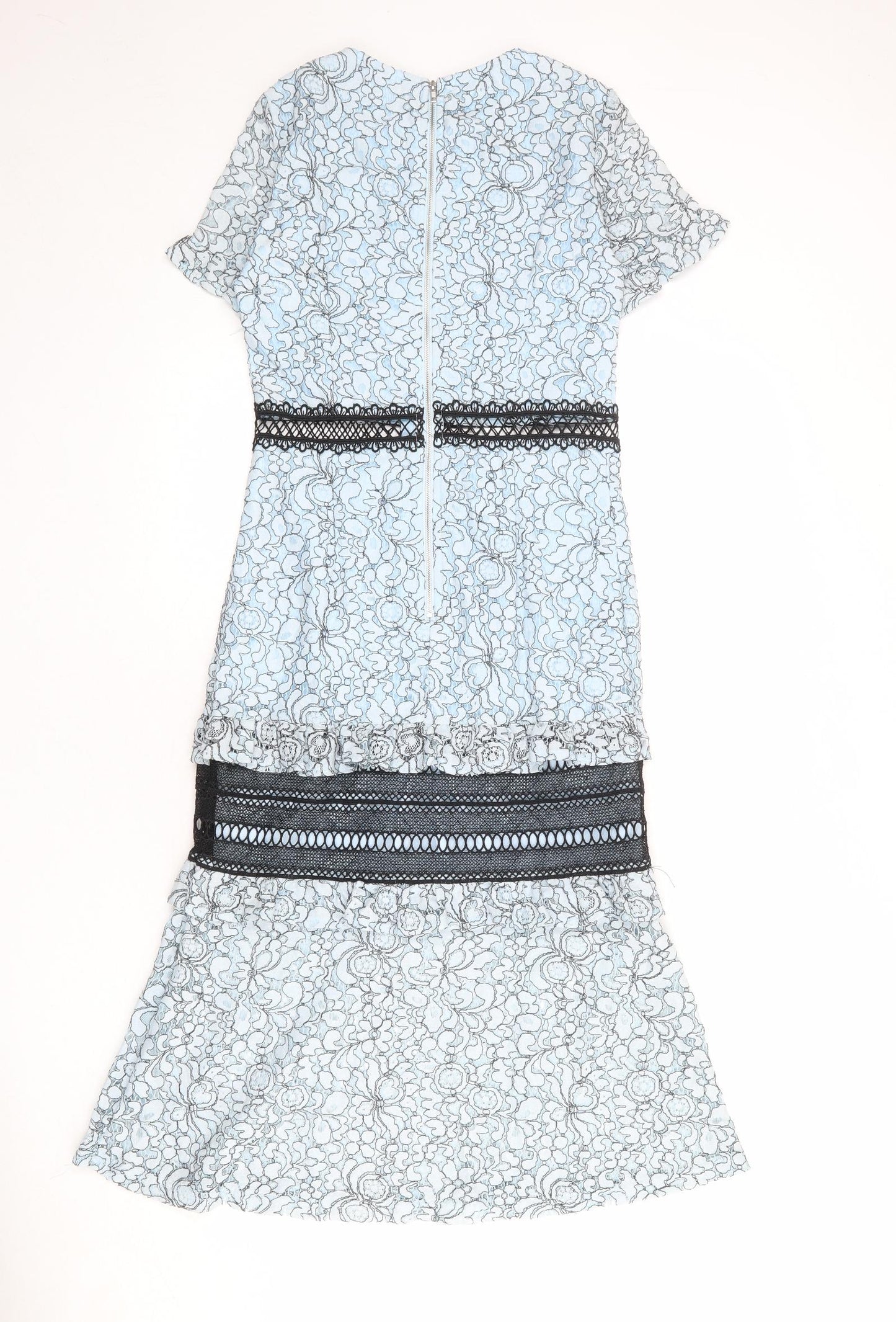 PRETTYLITTLETHING Womens Blue Floral Polyester A-Line Size 8 Round Neck Zip