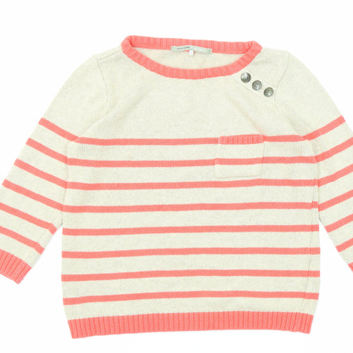 River Island Womens Beige Round Neck Striped Acrylic Pullover Jumper Size 10
