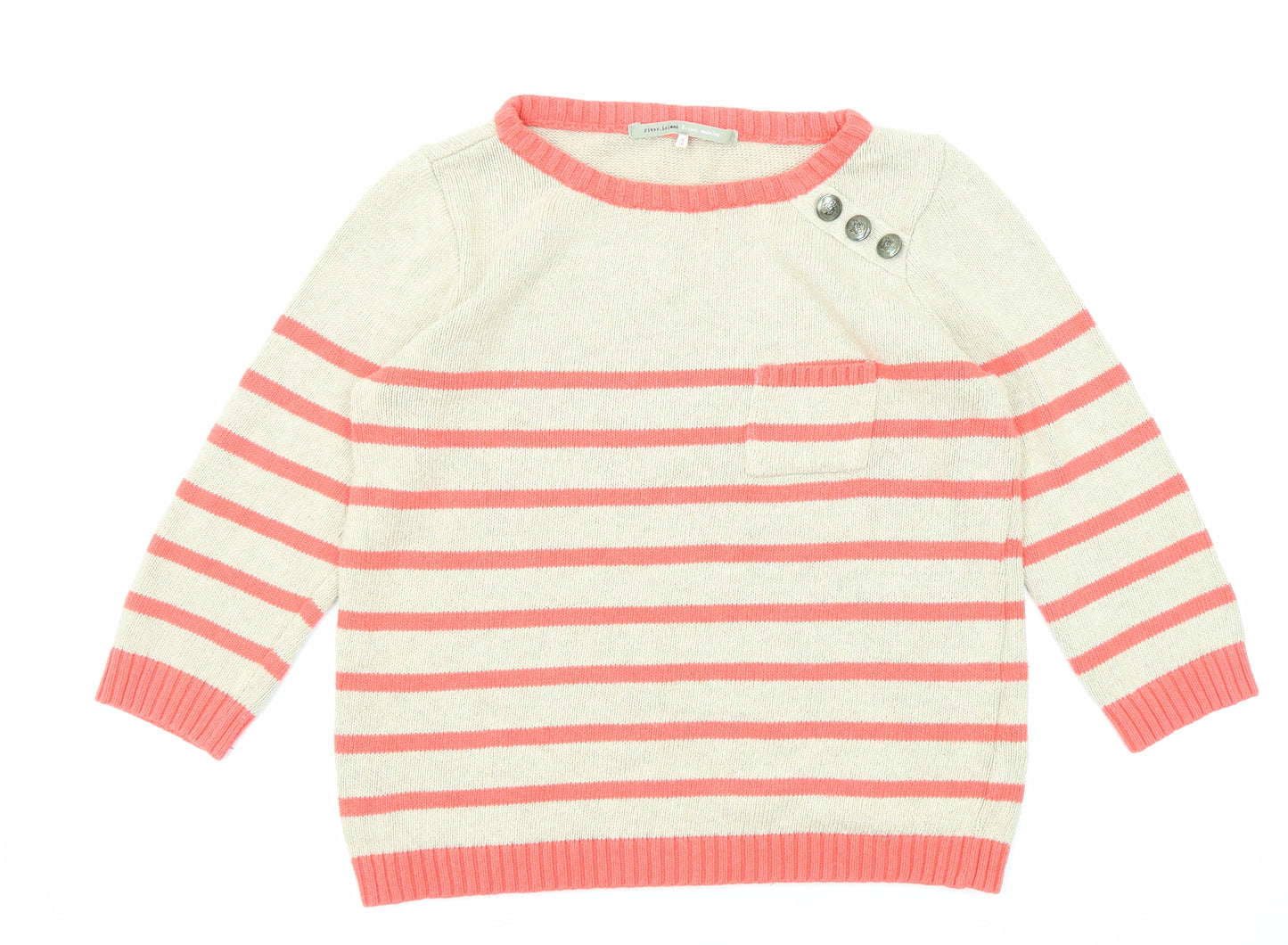 River Island Womens Beige Round Neck Striped Acrylic Pullover Jumper Size 10
