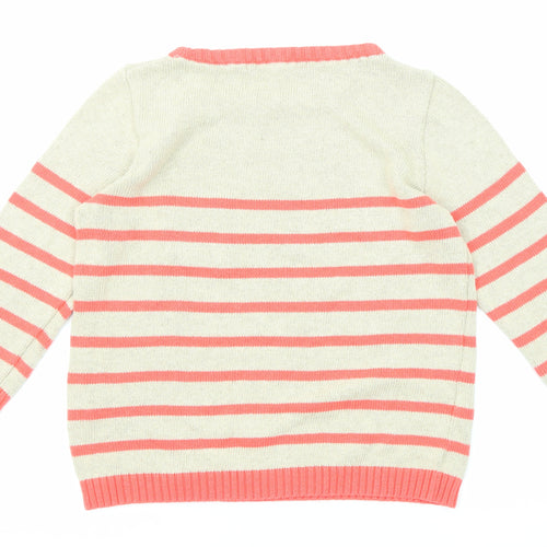 River Island Womens Beige Round Neck Striped Acrylic Pullover Jumper Size 10