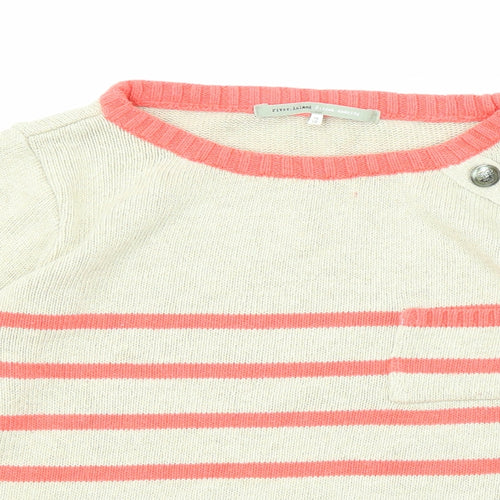 River Island Womens Beige Round Neck Striped Acrylic Pullover Jumper Size 10