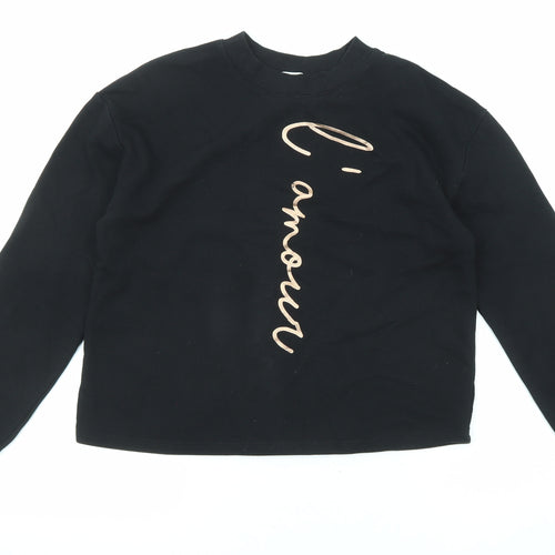River Island Girls Black Cotton Pullover Sweatshirt Size 11-12 Years Pullover - L'amour