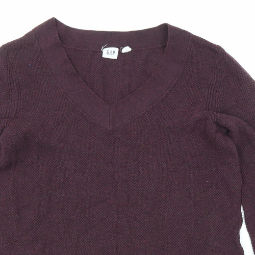Gap Womens Purple V-Neck Cotton Pullover Jumper Size M